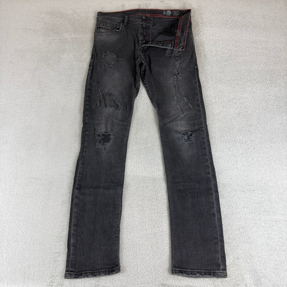 Diesel Tepphar Slim Carrot Jeans Mens 32x32 Black Button Fly Distressed Stretch